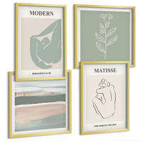 BILDER SET 4er Set - 50x50 cm & 40x60 cm Goldrahmen - Abstrakte Pflanzenformen - Goldfarben, Kunststoff (50/50cm) - TULUP