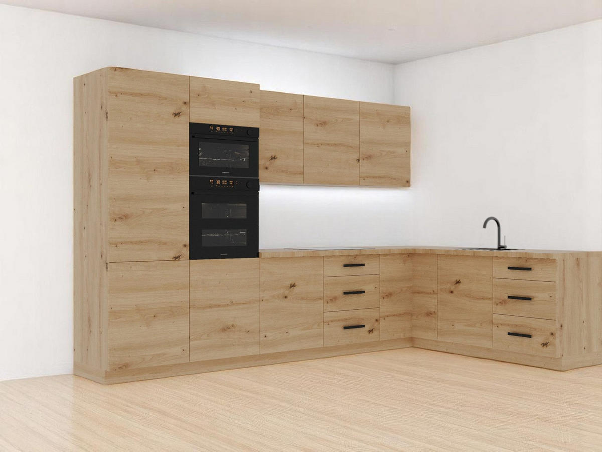 ECKKÜCHE 330 x 210 cm – Nexa K100-G330 – in Woodline / Matt - Schwarz/Eiche Artisan, Holz/Metall (330/212/58cm) - ROYAL24_MARKT