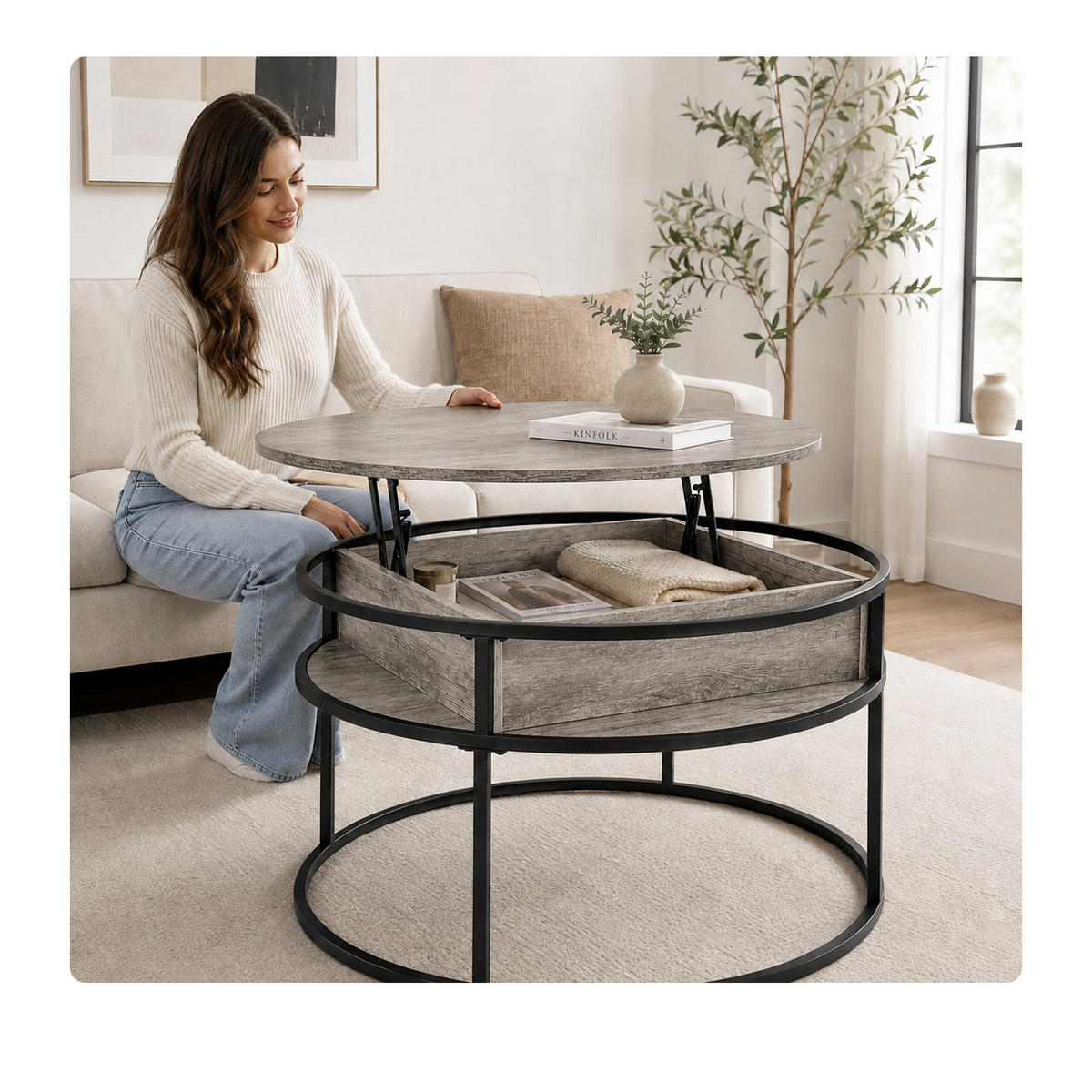 MASĂ DE CAFEA Negru cu blat ridicabil - maro, compozit lemnos/metal (80/80/47cm) - Relaxdays