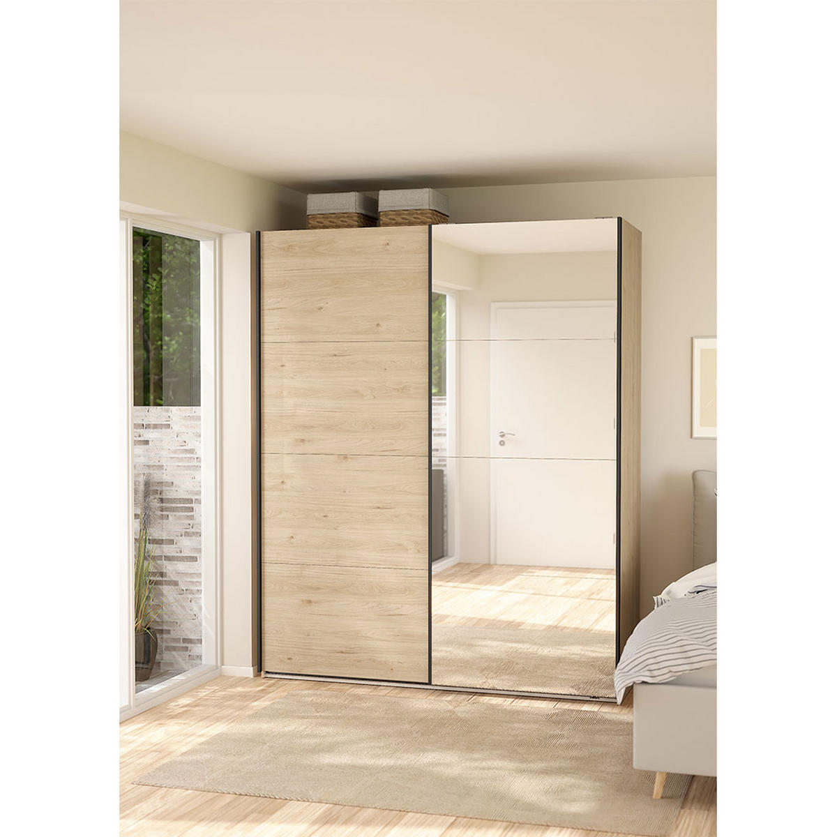 SCHIEBETÜRENSCHRANK, Bergamo, Eiche, Holzwerkstoff, 179 x 67 x 221 cm - Eichefarben, Holzwerkstoff (179/221/67cm) - ebuy24