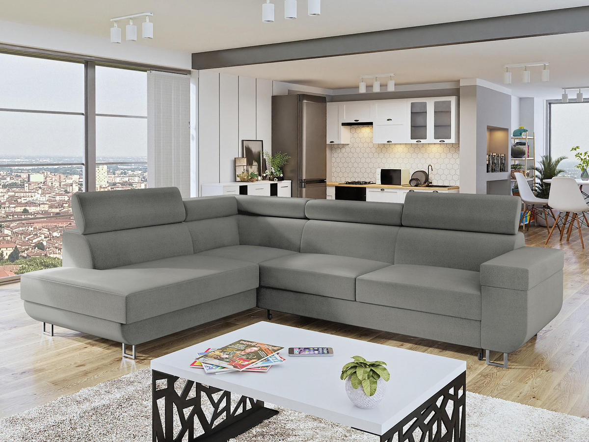 ECKSOFA Fonti, Seite: Links - Hellgrau, Holz/Textil (253/188cm) - MIRJAN24