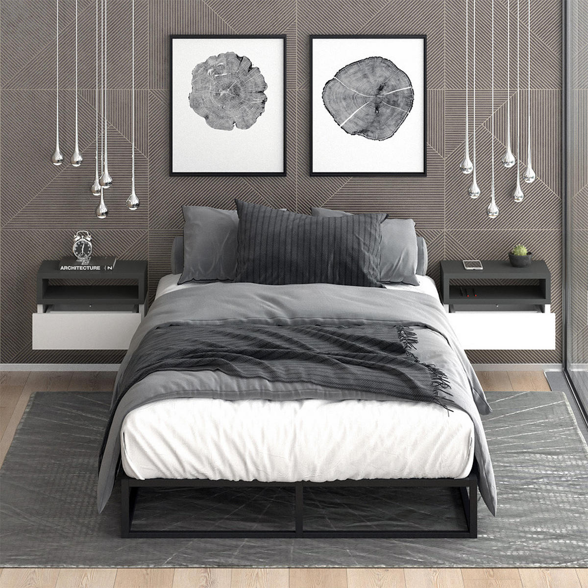 NACHTTISCH Urbano Anthrazit 45 x 28 cm - Anthrazit/Weiß, Holzwerkstoff (45/28/25.3cm) - Vicco