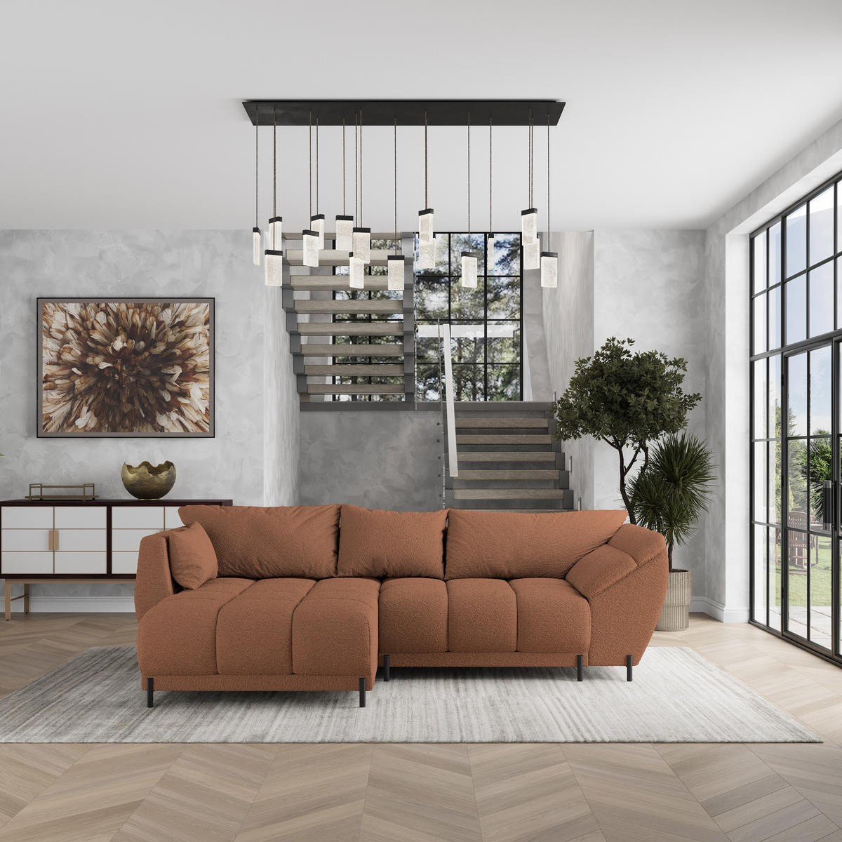 ROHOVÁ SEDAČKA VESTANO měděná - černá/měděná, kov/dřevo (287/182cm) - MASSENO