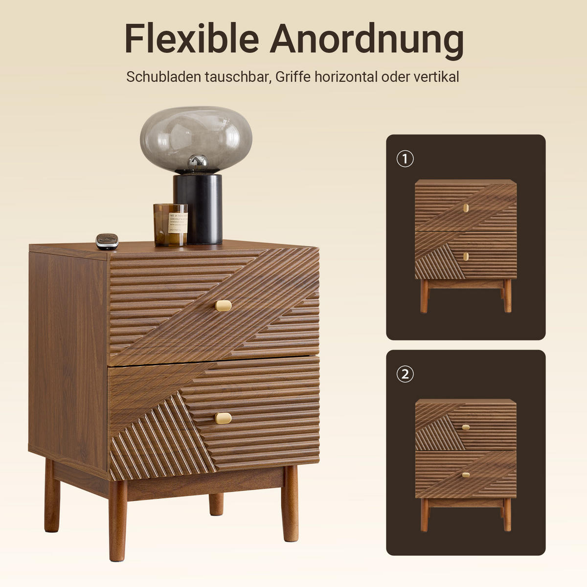 NACHTTISCH mit 2 Schubladen, Natur - Naturfarben, Holzwerkstoff (45/58/40cm) - SoBuy