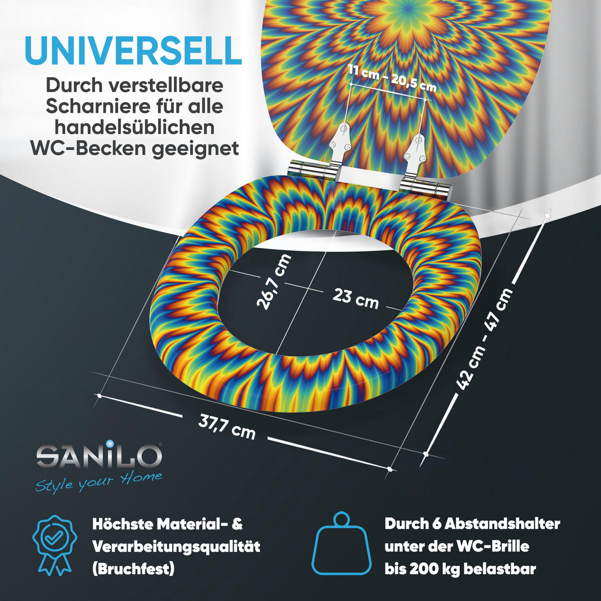 WC Sitz mit Absenkautomatik Illusion - Gelb, Holzwerkstoff (38/6/47cm) - Sanilo