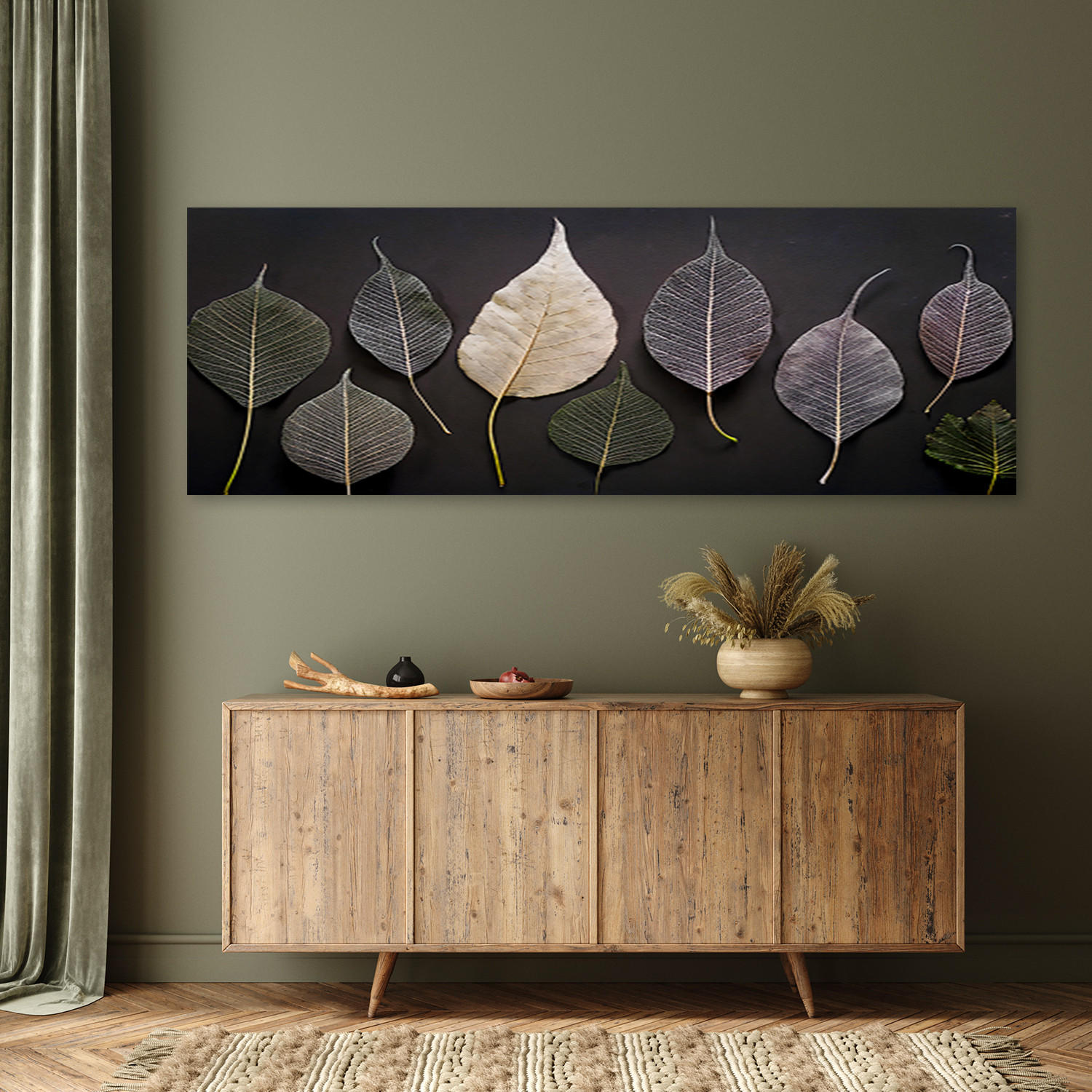 WANDBILD minimalismus hinterlässt glamourpflanzen - Grau, Textil (90/30cm) - Feeby