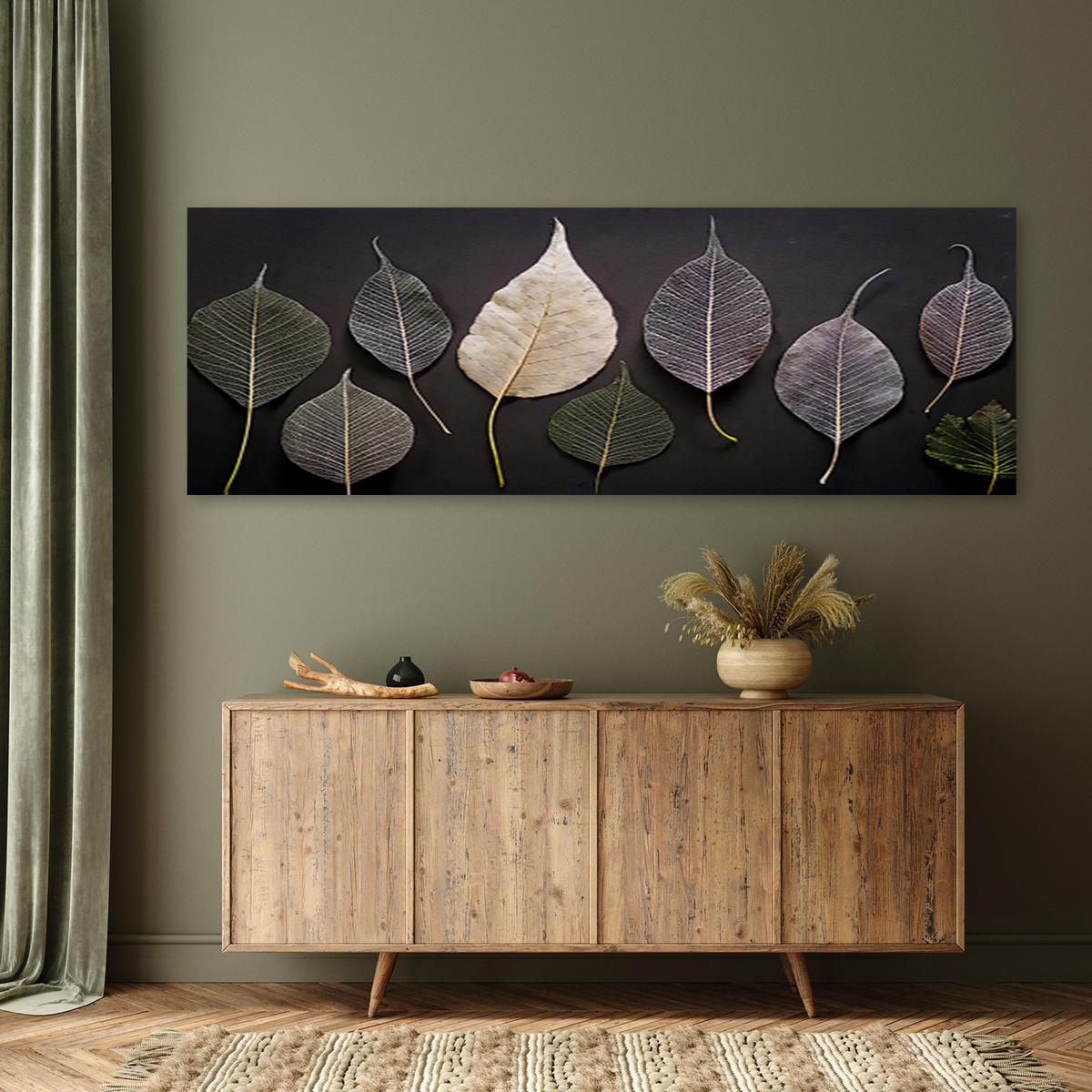 WANDBILD minimalismus hinterlässt glamourpflanzen - Grau, Textil (90/30cm) - Feeby