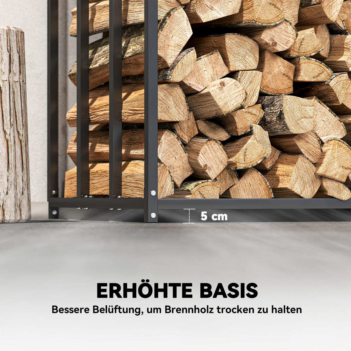 KAMINHOLZREGAL Metall 140 x 70 x 154 cm Aussen Brennholzregal mit Abdeckung - Schwarz, Textil/Metall (70/154/140cm) - Outsunny