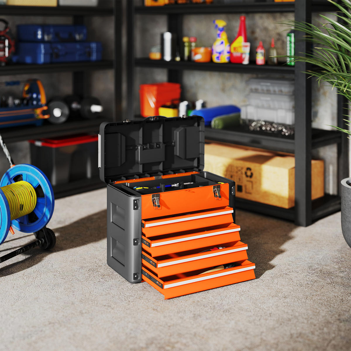WERKZEUGKISTE leer, 49,7 x 25,3 x 40,7 cm Werkzeugkasten aus Stahl, Orange - Orange, Metall (49.7/40.7/25.3cm) - HOMCOM