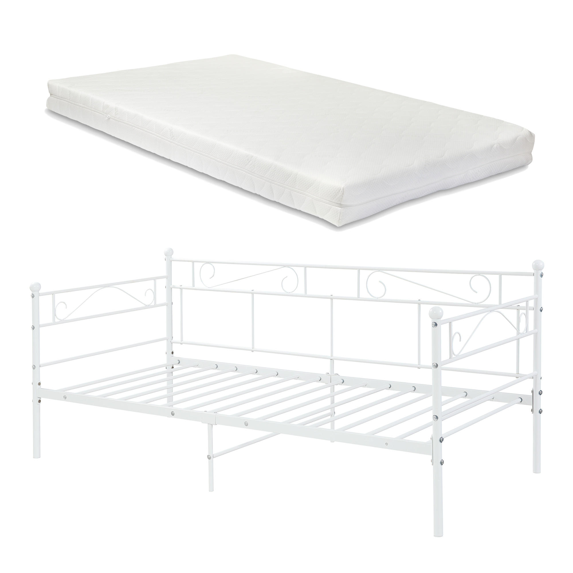 TAGESBETT Granada mit Matratze - Weiß, Textil/Metall (90/200cm) - [en.casa]