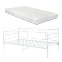 TAGESBETT Granada mit Matratze - Weiß, Textil/Metall (90/200cm) - [en.casa]