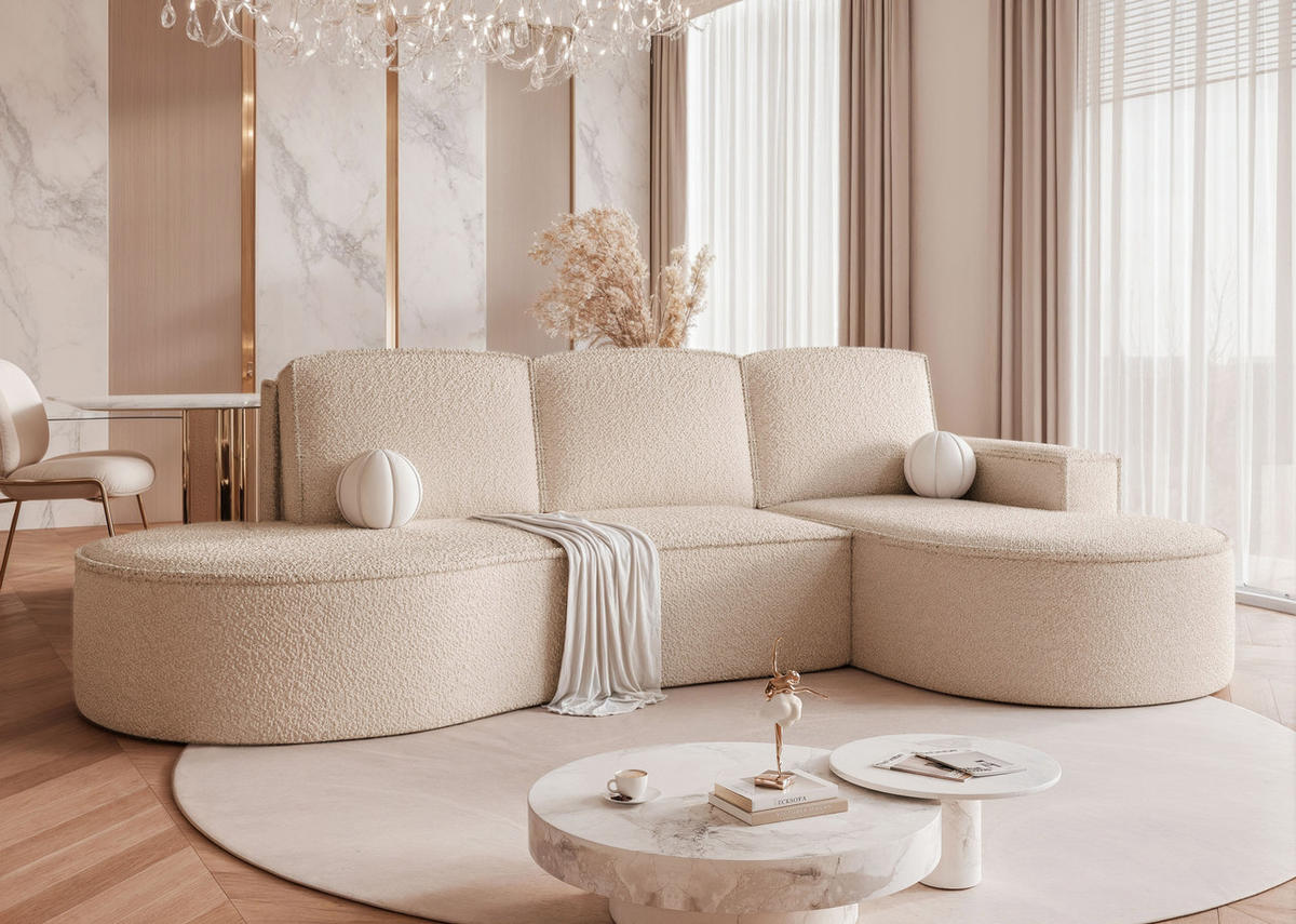 ECKSOFA SOFIA mit Schlaffunktion und Bettkasten Creme - Creme, Holzwerkstoff/Kunststoff (277/157cm) - Idohome