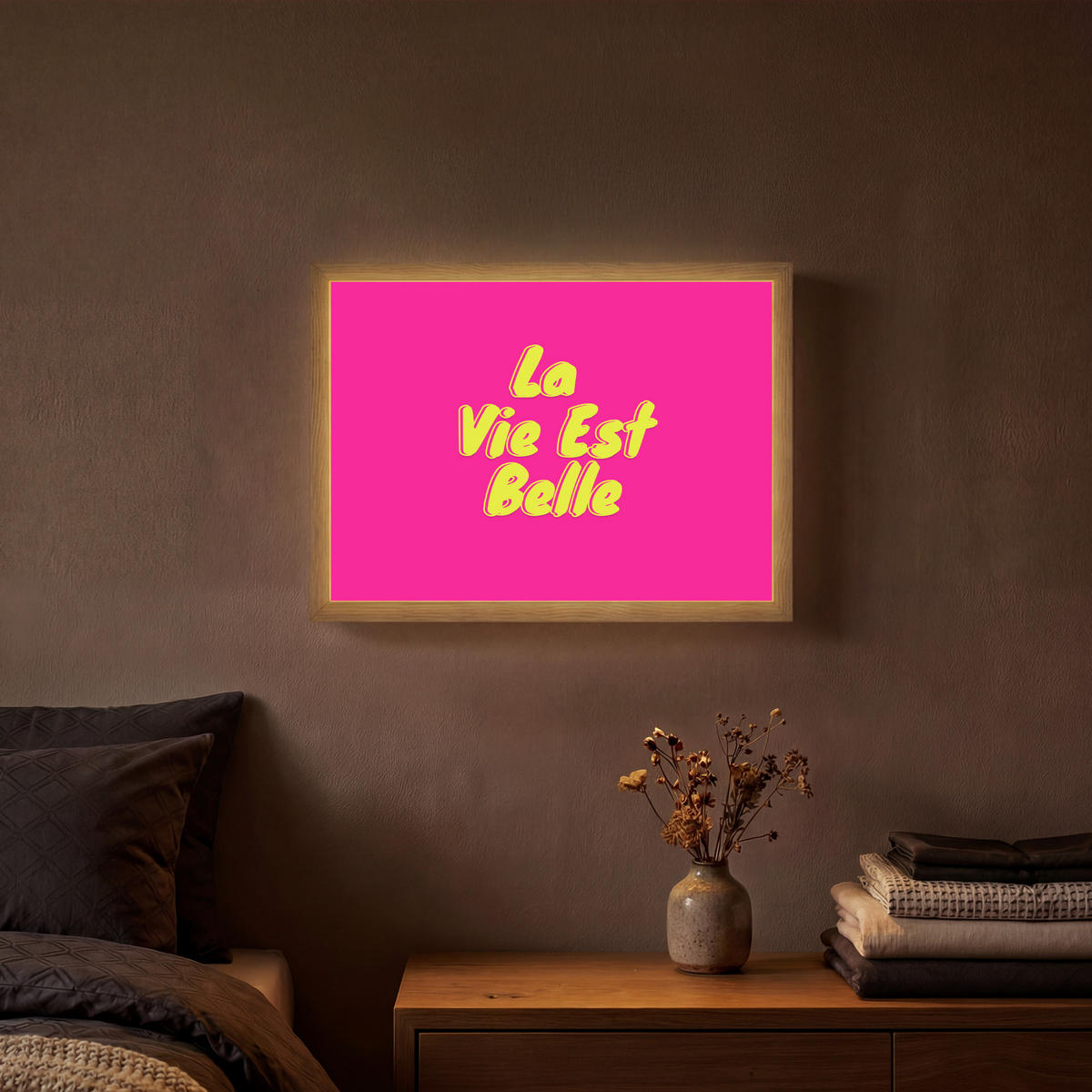 NÁSTĚNNÁ LAMPA S AKUMULÁTOREM Citace - Retro - Pink 40x30 cm - růžová, kompozitní dřevo (40/30/8cm) - OnlyWow