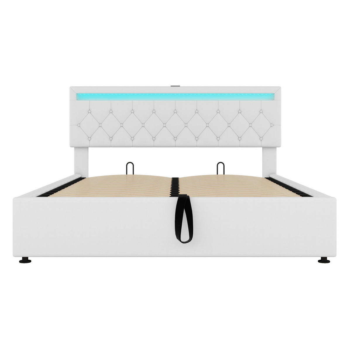 POLSTERBETT 160/200 cm mit Bettkasten, LED-Beleuchtung und USB-C in Weiß - Weiß, Textil (160/200cm) - BEAOK