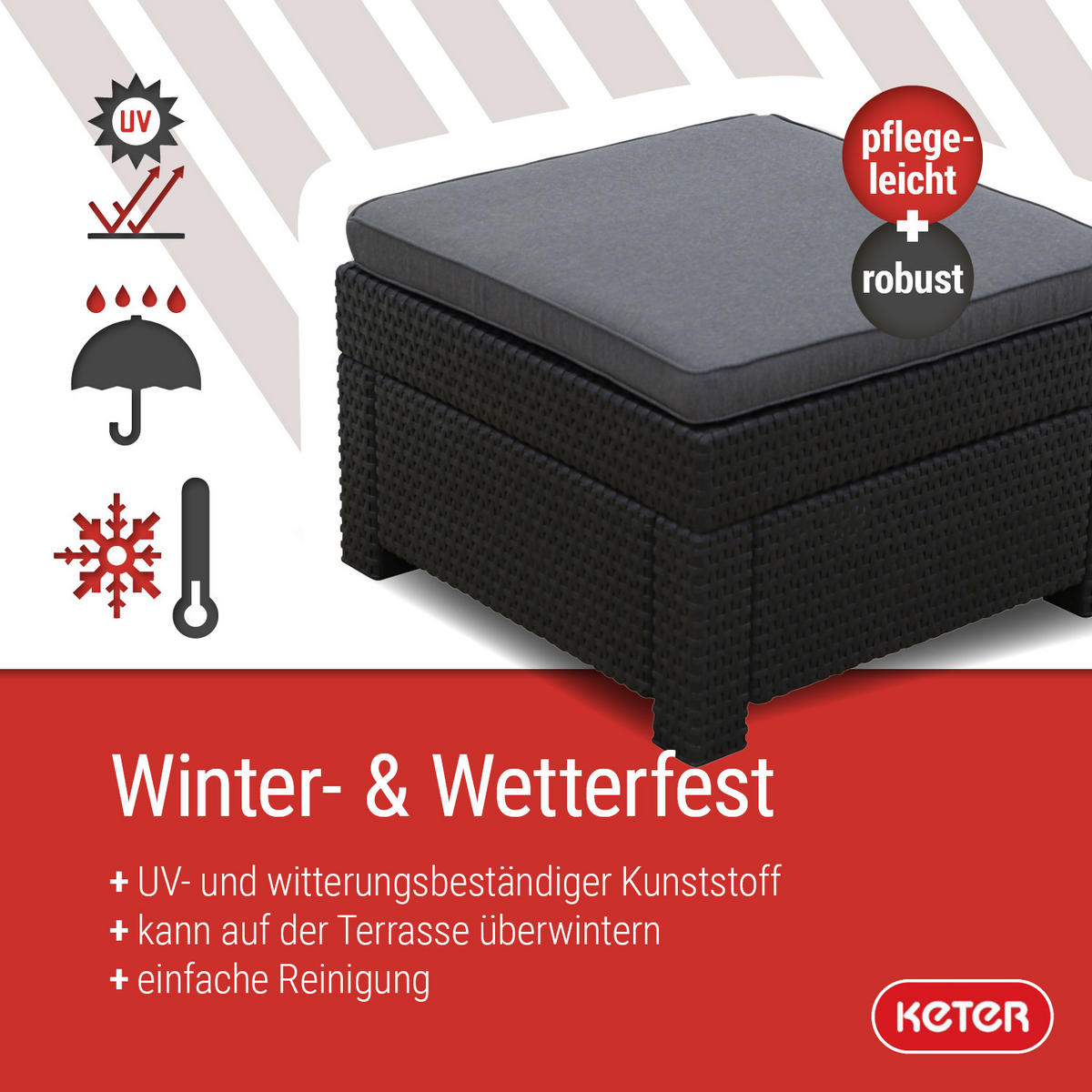 HOCKER Provence anthrazit mit Kissen in grau - Schwarz, Kunststoff (60/250/60cm) - Keter