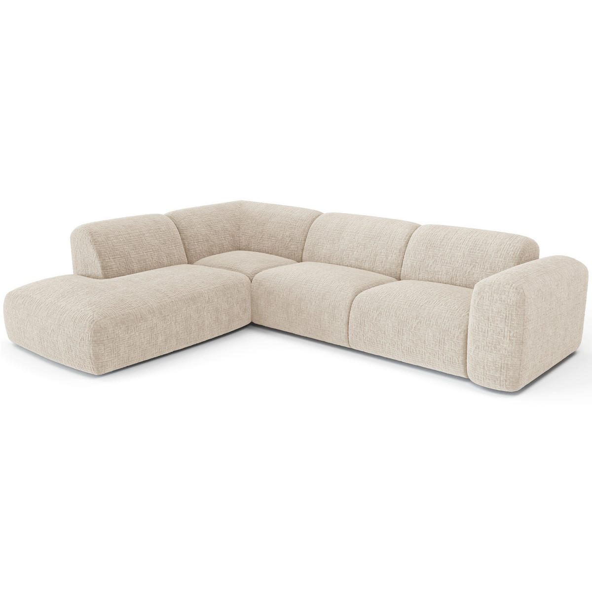 ECKSOFA LINKS Gemusterter Samt Creme 269cm - Creme, Textil (221/269cm) - Sia Home