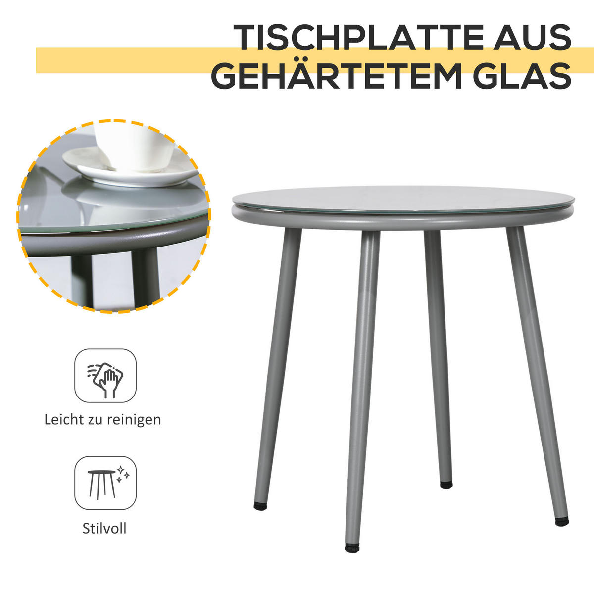 GARTENMÖBEL Set, Stahl, PE, Hellgrau - Hellgrau, Metall - Outsunny