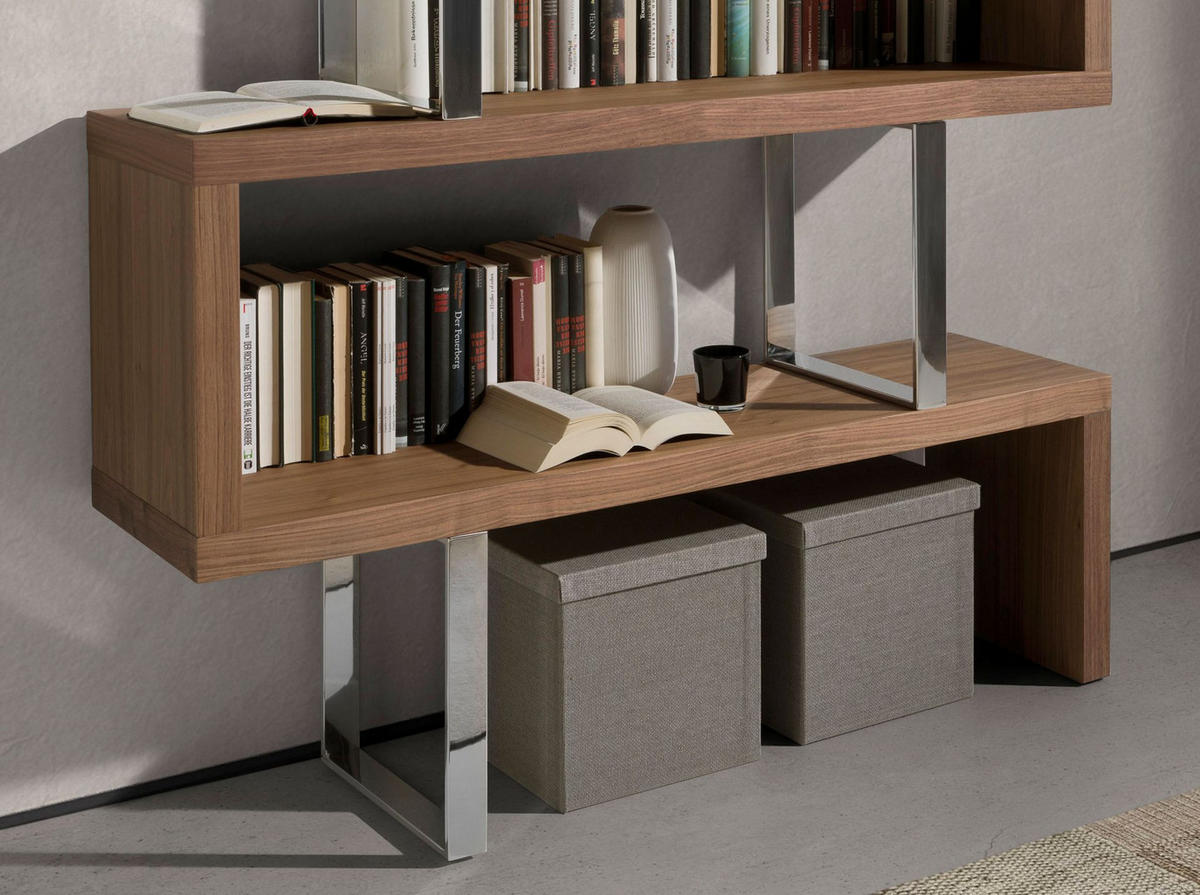 REGAL Regale aus Nussbaum und Stahl 130/35/170 cm - Edelstahlfarben/Walnussfarben, Holz/Metall (130/170/30cm) - ANGEL CERDA