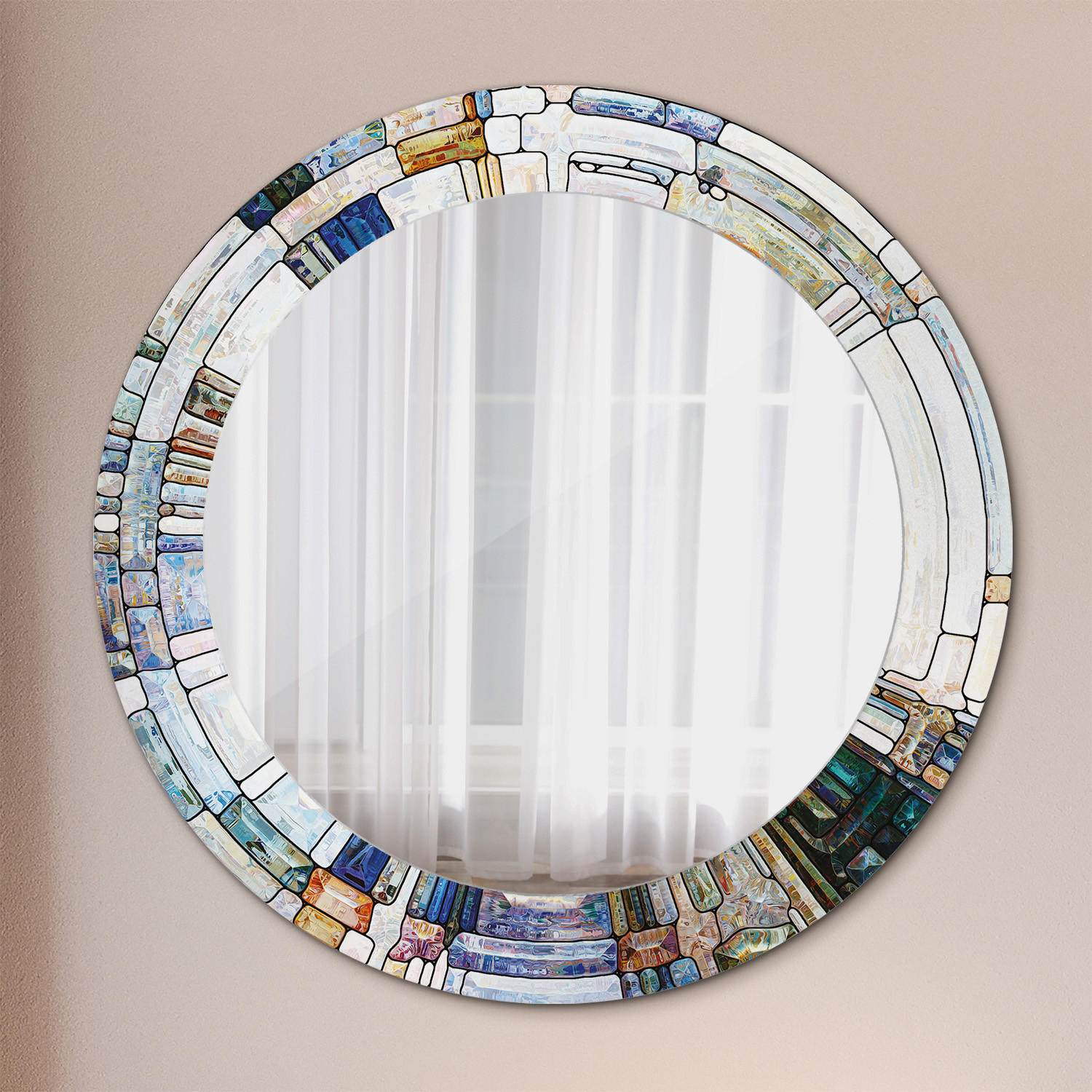 SPIEGEL Ø60 cm Rund mit Aufdruck - Perlmutt, Glas (60/60/0.4cm) - TULUP