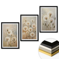 WANDBILDER 3er-Set - 40x60 cm Schwarzer Rahmen - Weiße Löwenzahnblüten auf hellem Hintergrund - Schwarz, Kunststoff (40/60cm) - ArtPrintCave