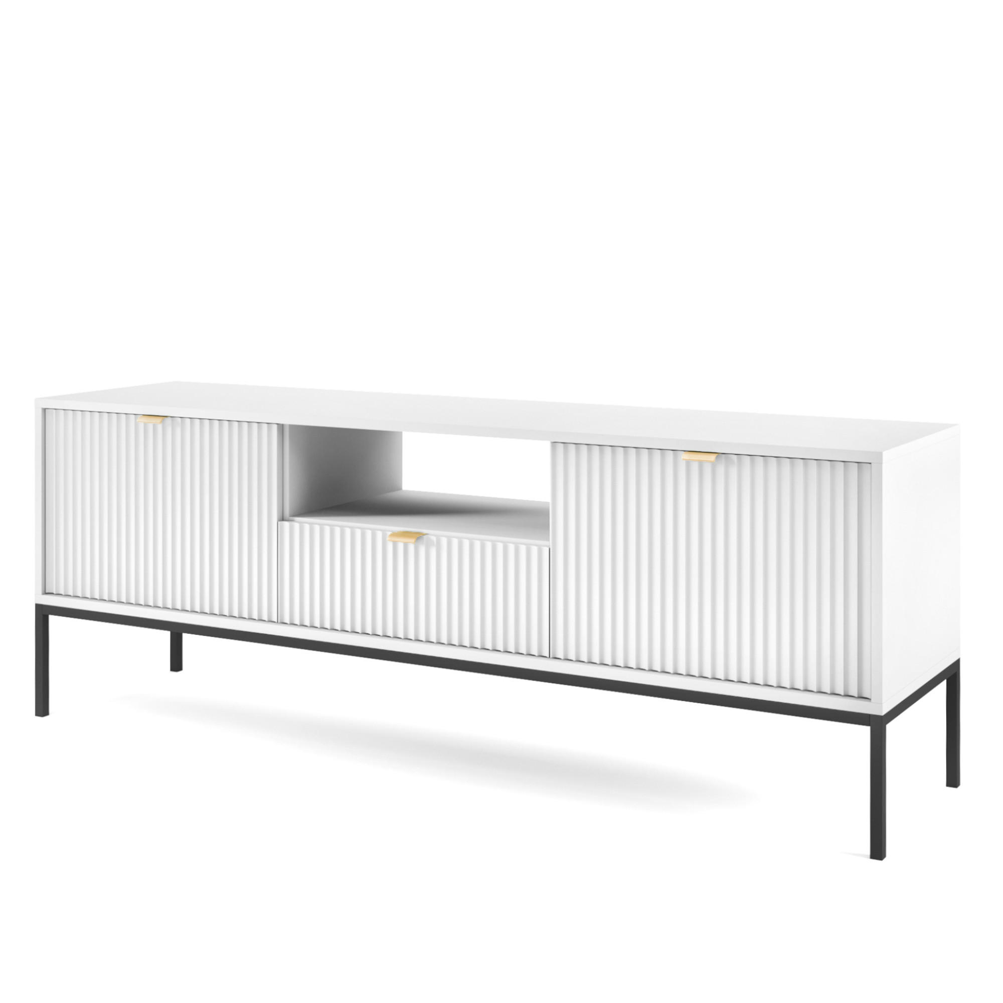 LOWBOARD TV NANAIMO RTV1-2D1S Profilierte Fronten, Weiß - Weiß, Holzwerkstoff/Kunststoff (154/56/39cm) - Komodee