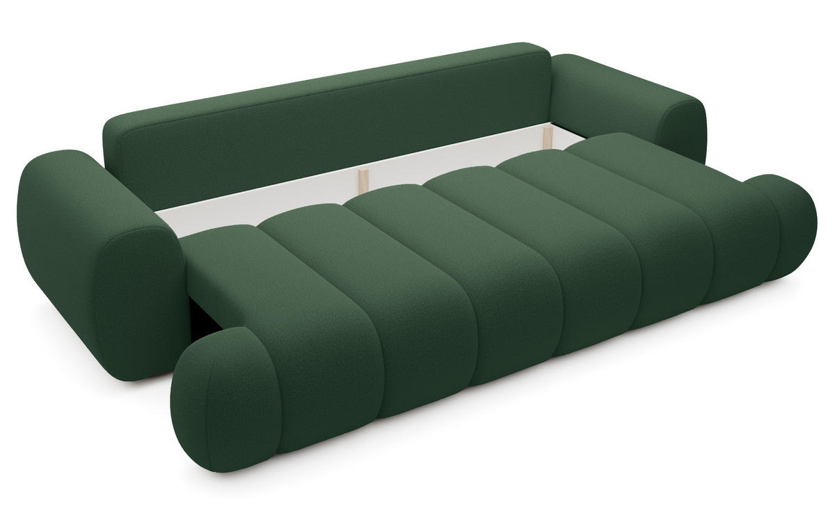 SOFA 260 cm mit Schlaffunktion Puro, Bettkasten, Modern Design, Grün - Grün, Holz (263/81/110cm) - Emporius
