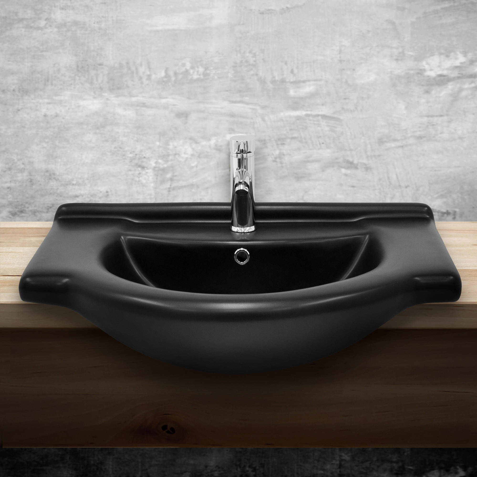 WASCHBECKEN - Schwarz, Keramik (50.5/22.5/77cm) - ML-DESIGN