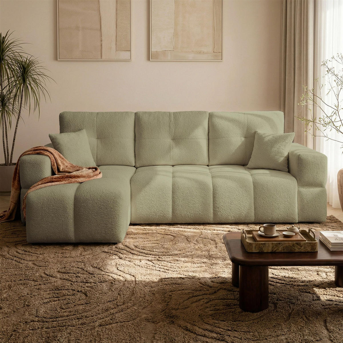 ECKSOFA Denise Mit Schlaffunktion - Grün, Holzwerkstoff/Textil (250/148cm) - Fun Möbel