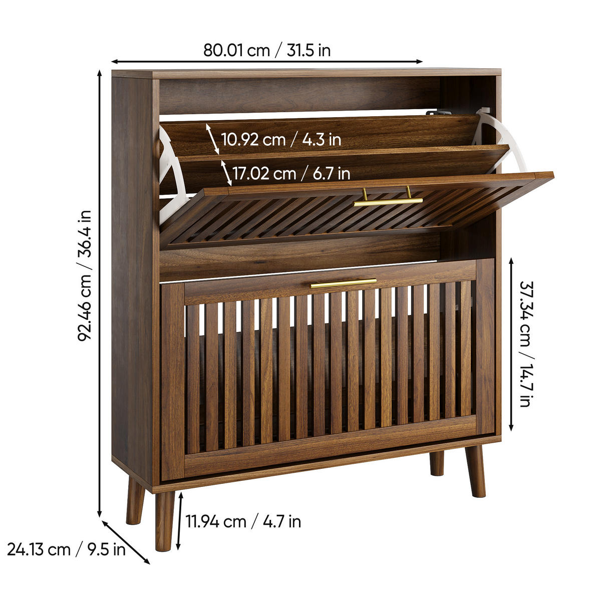 SCHUHSCHRANK Walnuss 80/24/93 cm - Walnussfarben, Holzwerkstoff (80/93/24cm) - PANGIVO