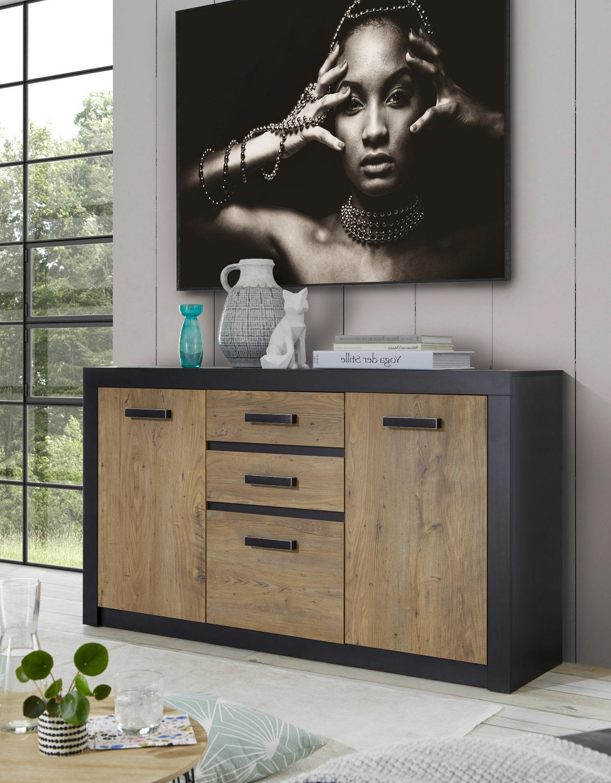 SIDEBOARD Kastanie grau Fresco , Kommode, 153 x 88 cm - Kastanienfarben/Dunkelgrau, Holzwerkstoff/Kunststoff (153/88/42cm) - Furn.Design