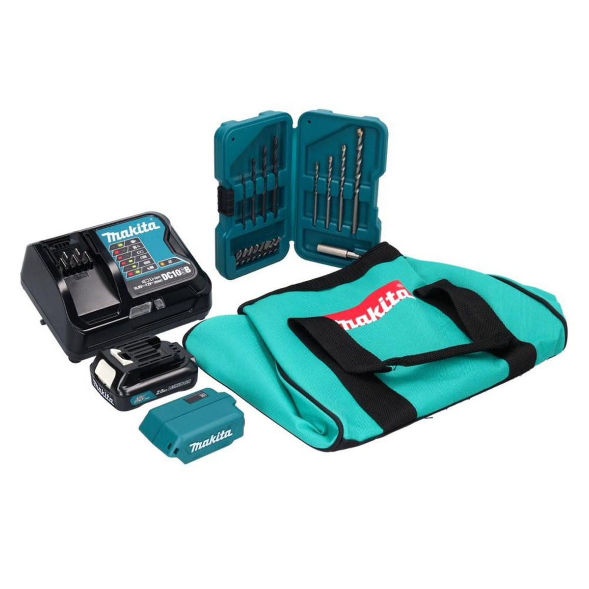 MAKITA DF 333 DSAX6 Akku Bohrschrauber 12 V 30 Nm + 1x Akku 2,0 Ah + Ladegerät + 17 tlg. Zubehörset + Kühlbox - Multicolor, Kunststoff (42/66/23cm) - Makita
