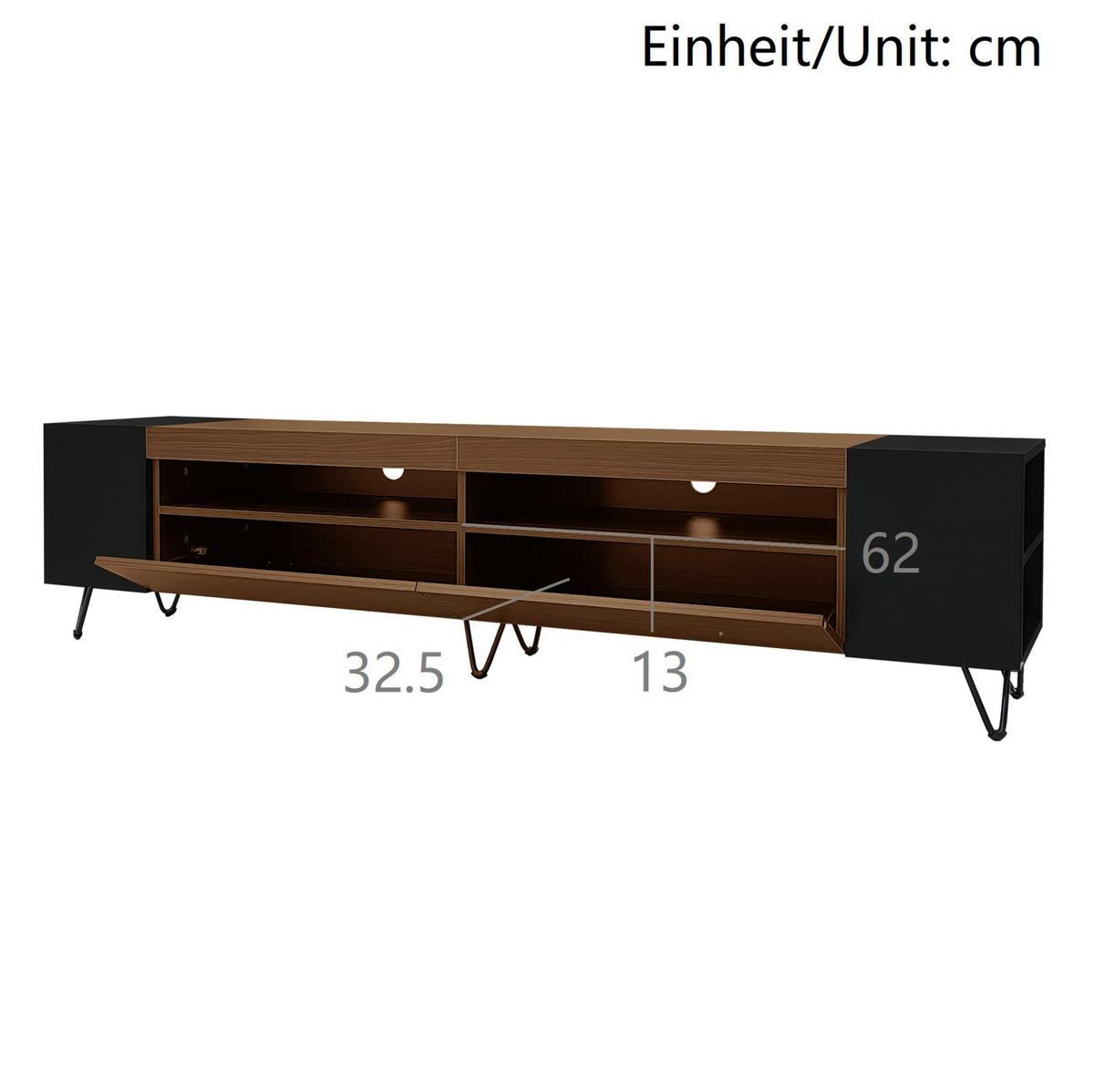 TV ormarić 180/36/43 cm crni u boji drva od MDF-a i iverice s otvorenim policama i 2 vrata - crna, drvni materijal (180/43/36cm) - OKWISH