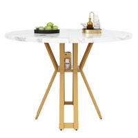 ESSTISCH 100x100x76 cm in Weiß und Gold aus MDF mit Marmoroptik auf goldfarbenen Metallbeinen - Goldfarben, Holzwerkstoff (100/100/76cm) - Modfu
