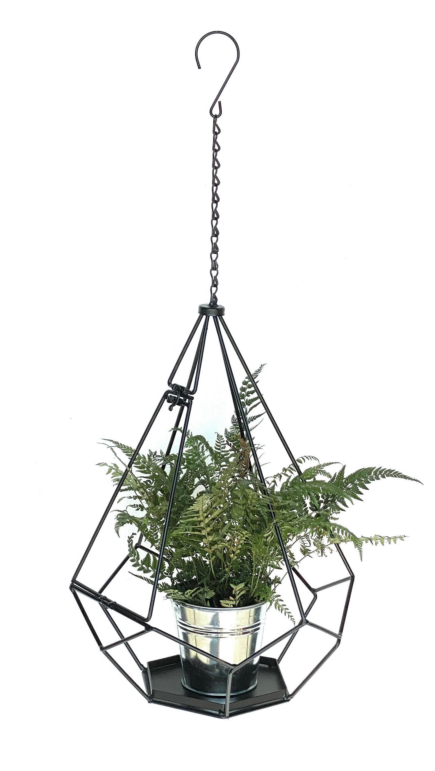 BLUMENAMPEL Innen Metall Wand 82 cm 96075 L mit Tür 6 Ecken - Schwarz, Metall (34/82/34cm) - DanDiBo