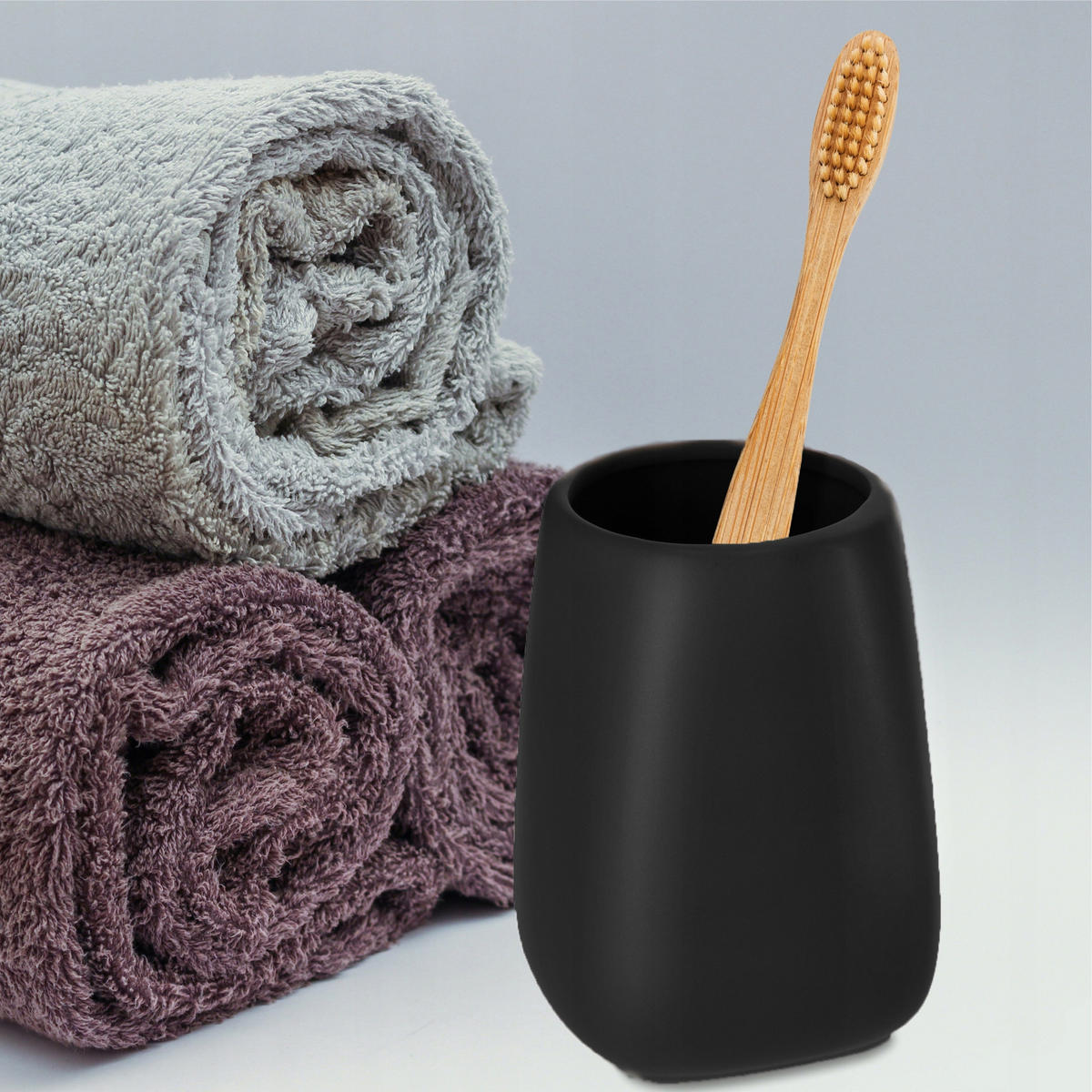 ZAHNPUTZBECHER für das Badezimmer 11 x 8 cm, schwarz - Schwarz, Keramik (8/11cm) - KADAX