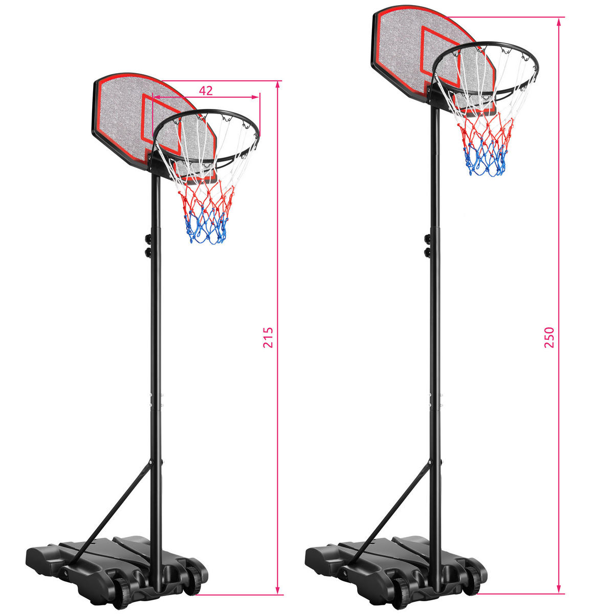 BASKETBALLKORB Harlem,rollbar,schwarz - Schwarz, Metall (71/122cm) - tectake