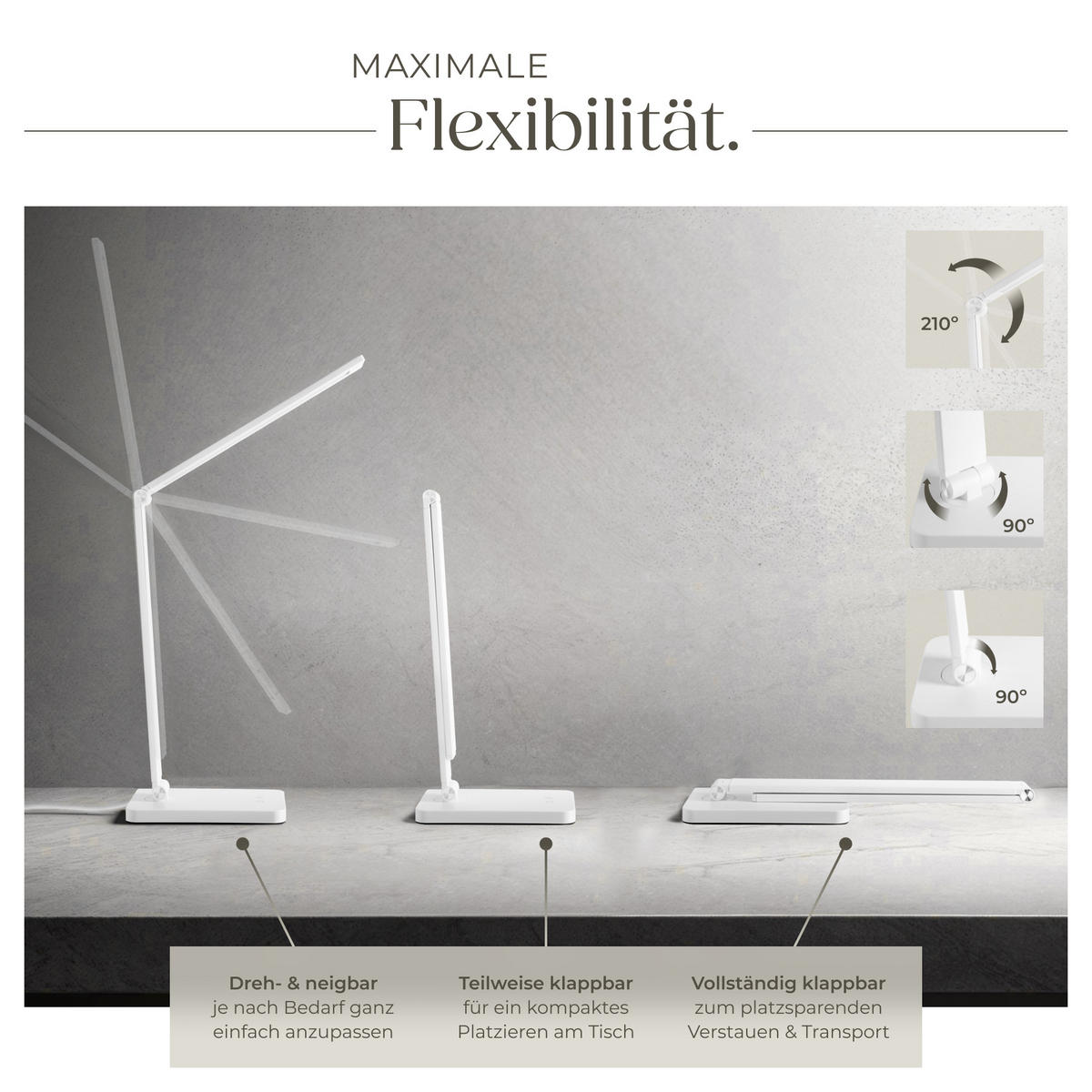 SCHREIBTISCHLAMPE Novaly,inklusive USB-Anschluss,weiß - Weiß, Kunststoff (33.5/11/37.5cm) - tectake