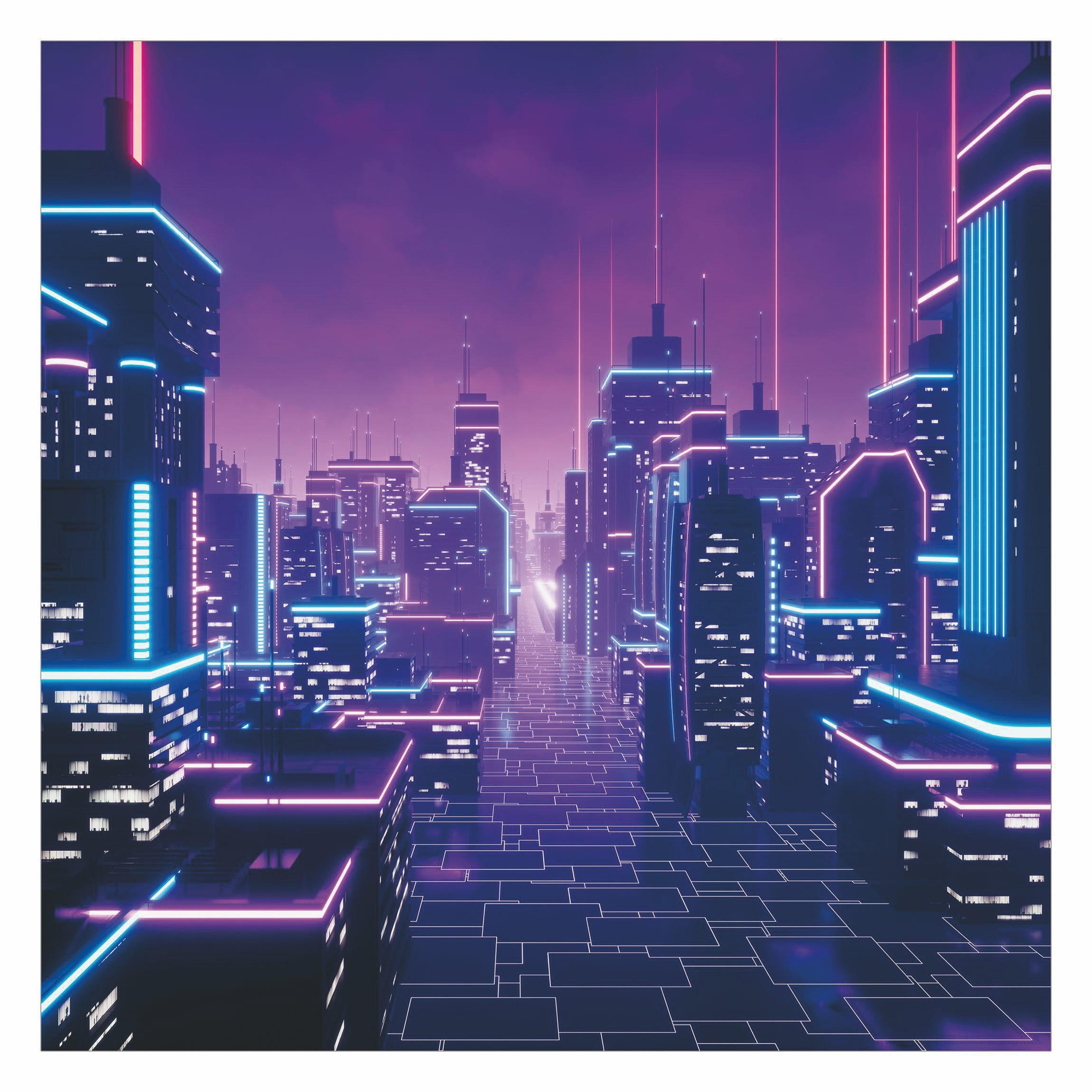 FOTOTAPETE Neon Stadtlichter 240/240 cm - Violett, Papier (240/240cm) - Bilderwelten