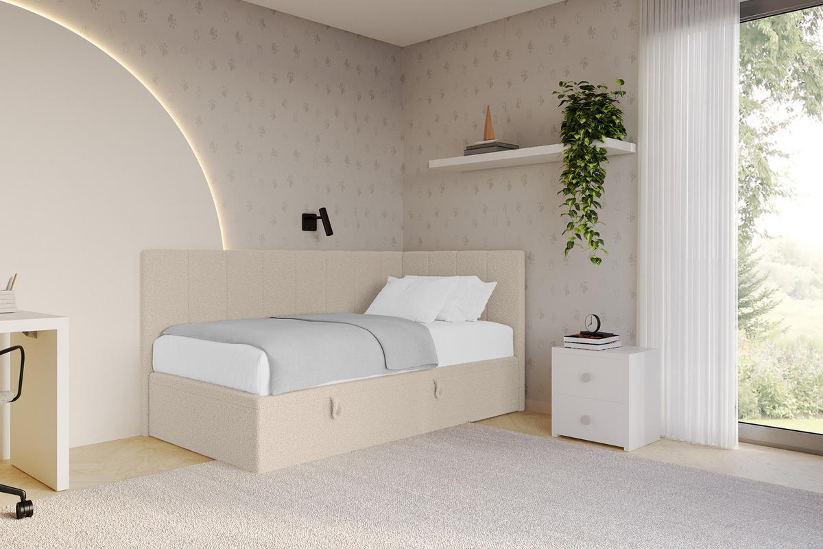 EINZELBETT Jugendbett mit Bettkasten Links, ohne Matratze - LOVY 90x200 Dunkelbeige - Mokka, Holzwerkstoff/Textil (90/200cm) - ALTDECOR
