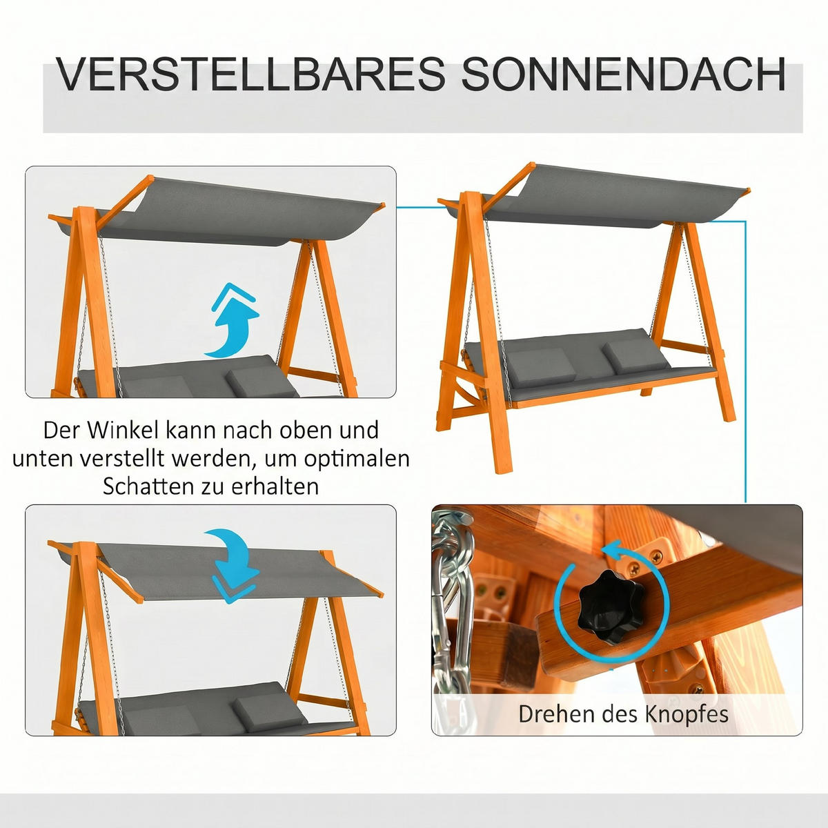 HOLLYWOODSCHAUKEL Grau 225.5/130.0/180.0cm - Grau, Holz (130/180/225.5cm)