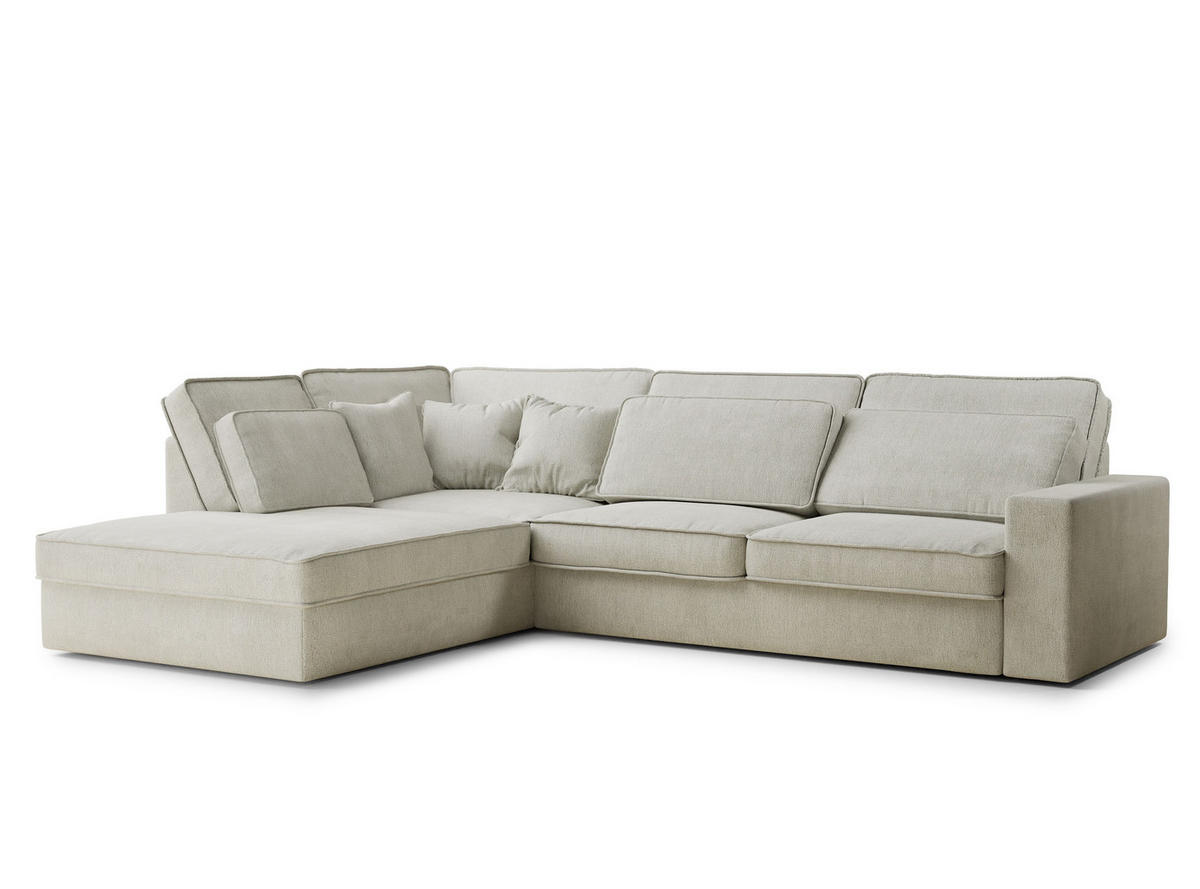 ECKSOFA Kirou Creme Chenille-Stoff - Links Seite - Creme/Schwarz, Holz/Holzwerkstoff (225/311cm) - Maison de Reve