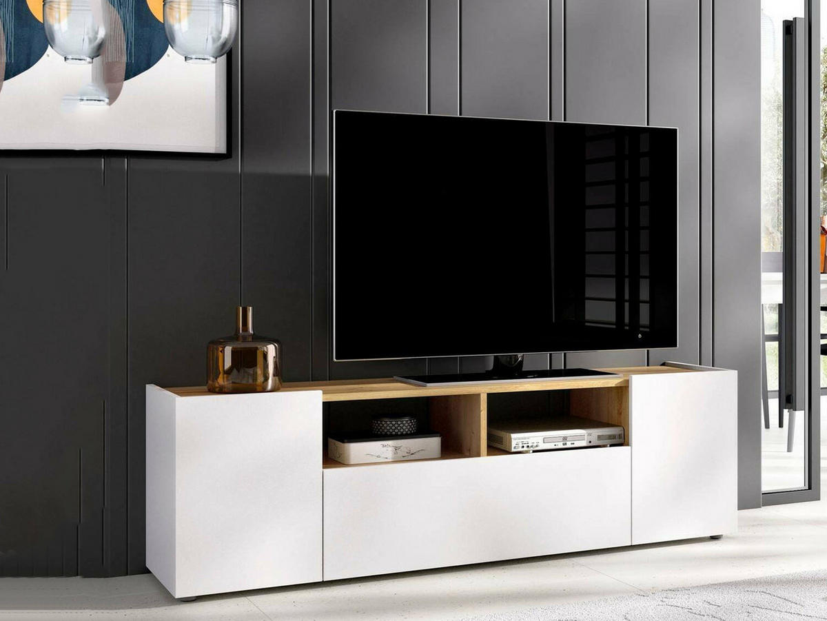 FERNSEHSCHRANK Weiß, Knoteneiche 34.7/141.7/43.8 cm - Weiß, Holzwerkstoff (142/44/35cm) - DMORA