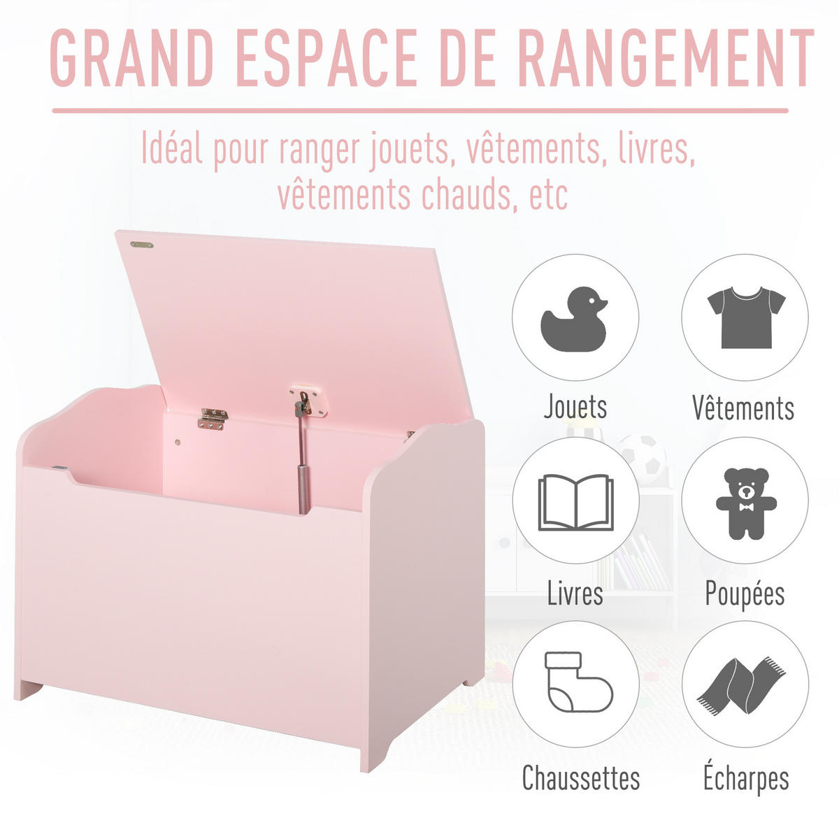 SPIELZEUGTRUHE DE-17224 mit Gasdruckdämpfer, MDF Rosa - Pink, Metall (101.6/152.4cm) - ComfortXL