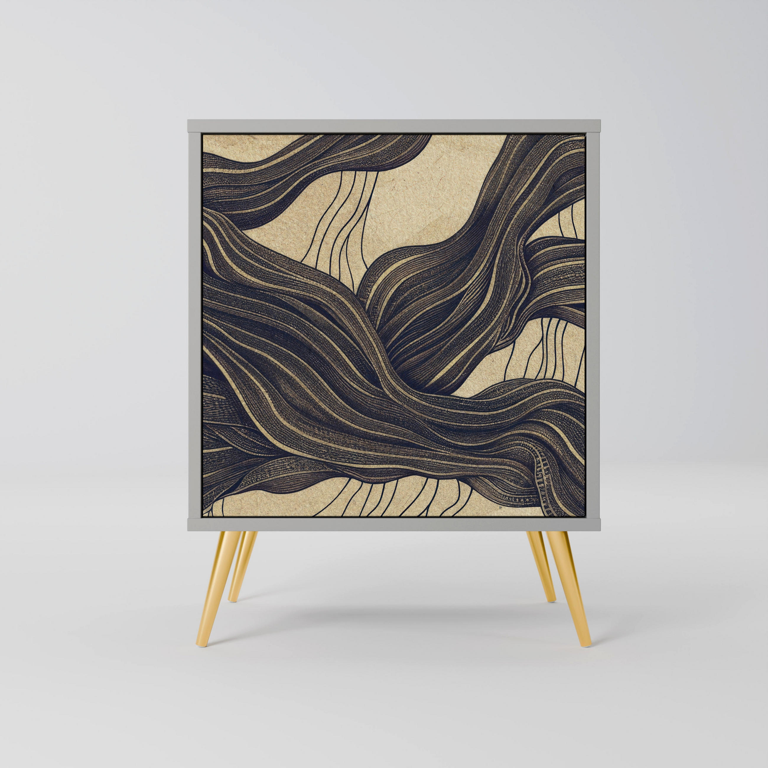 SIDEBOARD UNIFIED FRAGMENTS, Grau, 57,5x42x75,5 cm, Goldfarbene Metallfüße - Goldfarben/Multicolor, Holzwerkstoff/Metall (57.5/75.5/42cm) - SpaceRebels
