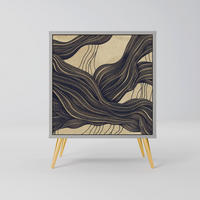 SIDEBOARD UNIFIED FRAGMENTS, Grau, 57,5x42x75,5 cm, Goldfarbene Metallfüße - Goldfarben/Multicolor, Holzwerkstoff/Metall (57.5/75.5/42cm) - SpaceRebels