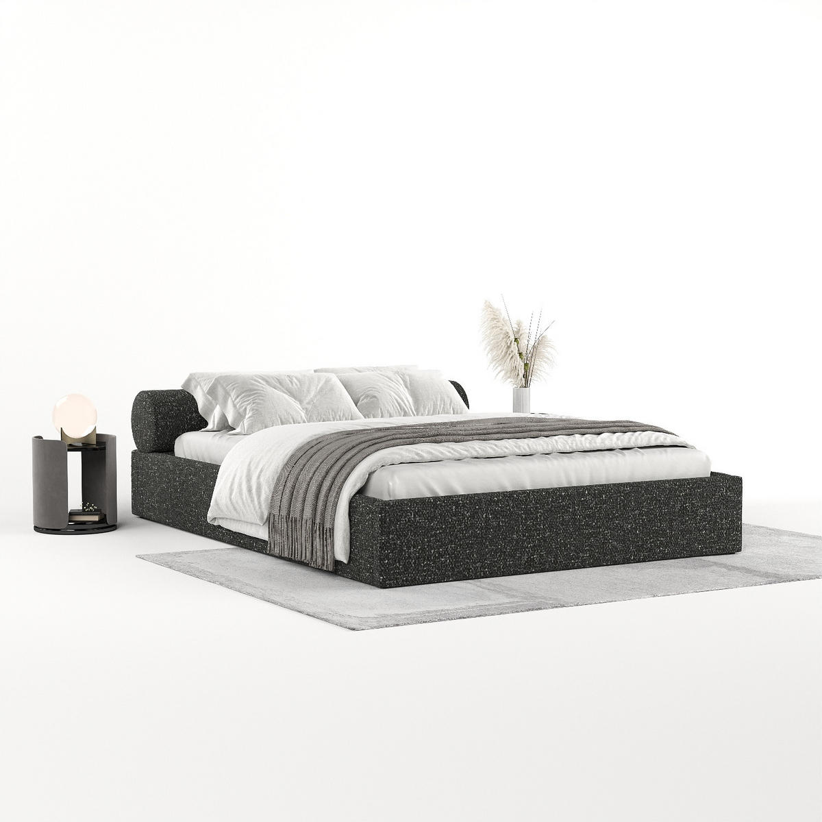 POLSTERBETT Solvo mit Stauraum 200/200 cm Schwarz im Blur Stoff - Schwarz/Naturfarben, Holz/Holzwerkstoff (200/200cm) - AltaBeds