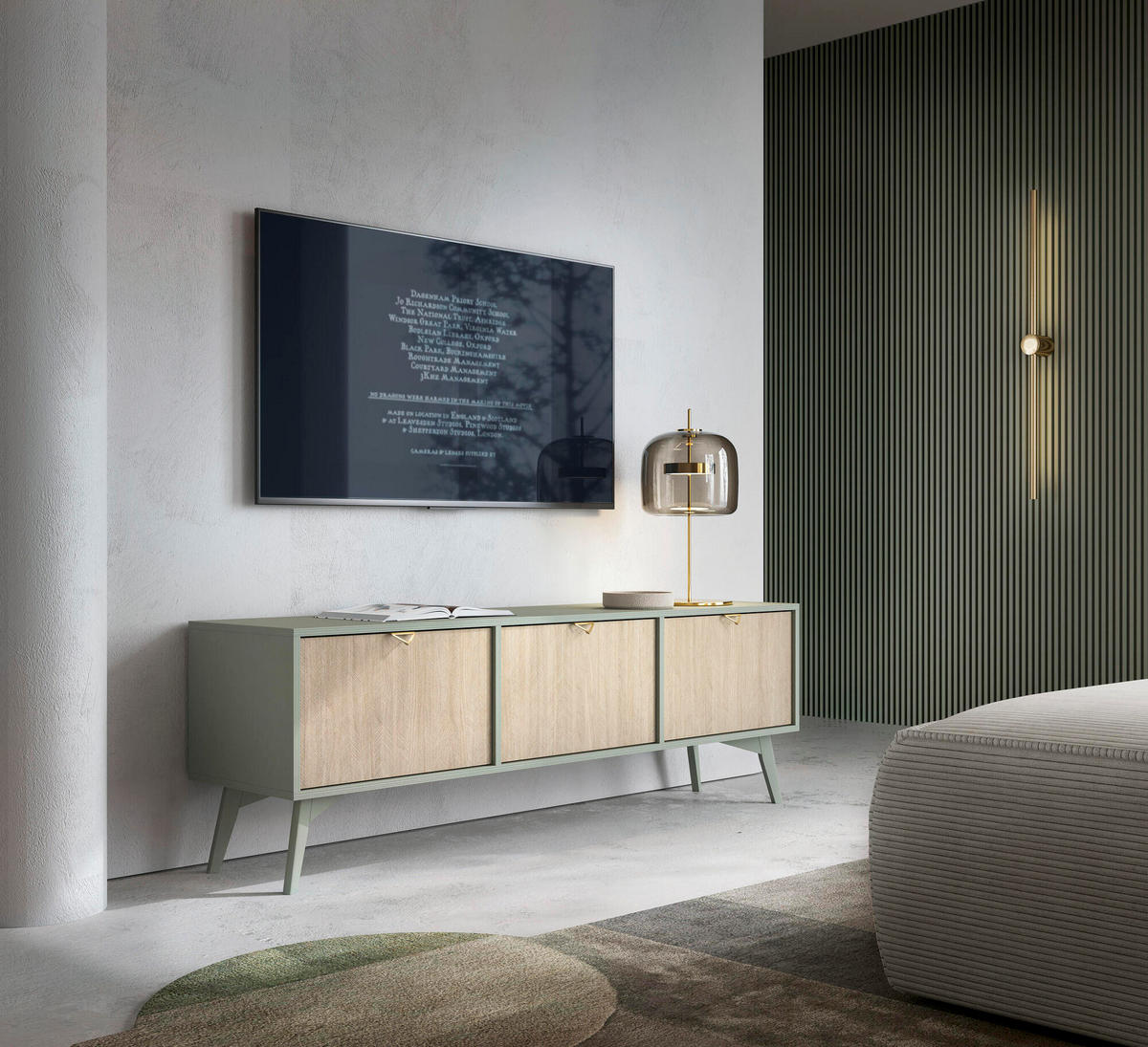 TV-LOWBOARD FOREST Beige, Grün 158x38x52 cm - Beige/Grün, Holzwerkstoff (158/52/38cm) - FURNLUX