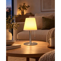 LED-TISCHLEUCHTE mit Akku 4400mAh stufenlos dimmbar Farbwechsel Zugschnur Metall-Standfuß silber H 30cm - Weiß, Metall (17/17/30cm) - Northpoint