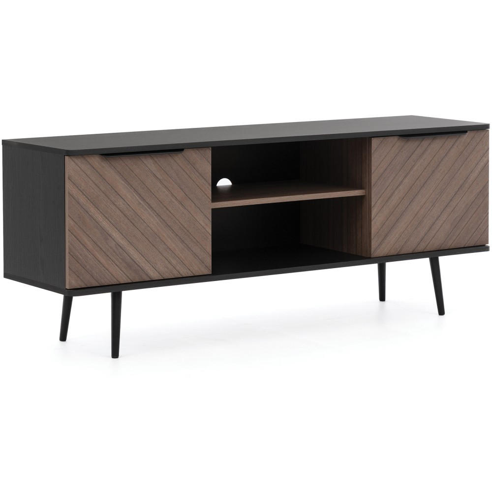 LOWBOARD Parini mit 2 Türen, mit Metallbeine, Graphitschwarz/Captains Deck - Eichefarben, Holzwerkstoff/Metall (150/60/41cm) - Beautysofa