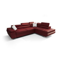 ECKSOFA KONGO RBN04, Eckcouch in L-Form mit Schlaffunktion, Farbe: Rot, Kunstleder, Ottomane Rechts - Rot, Textil (272/200cm) - O-Sofa